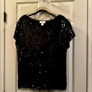 Loft large short-sleeved black sequins top